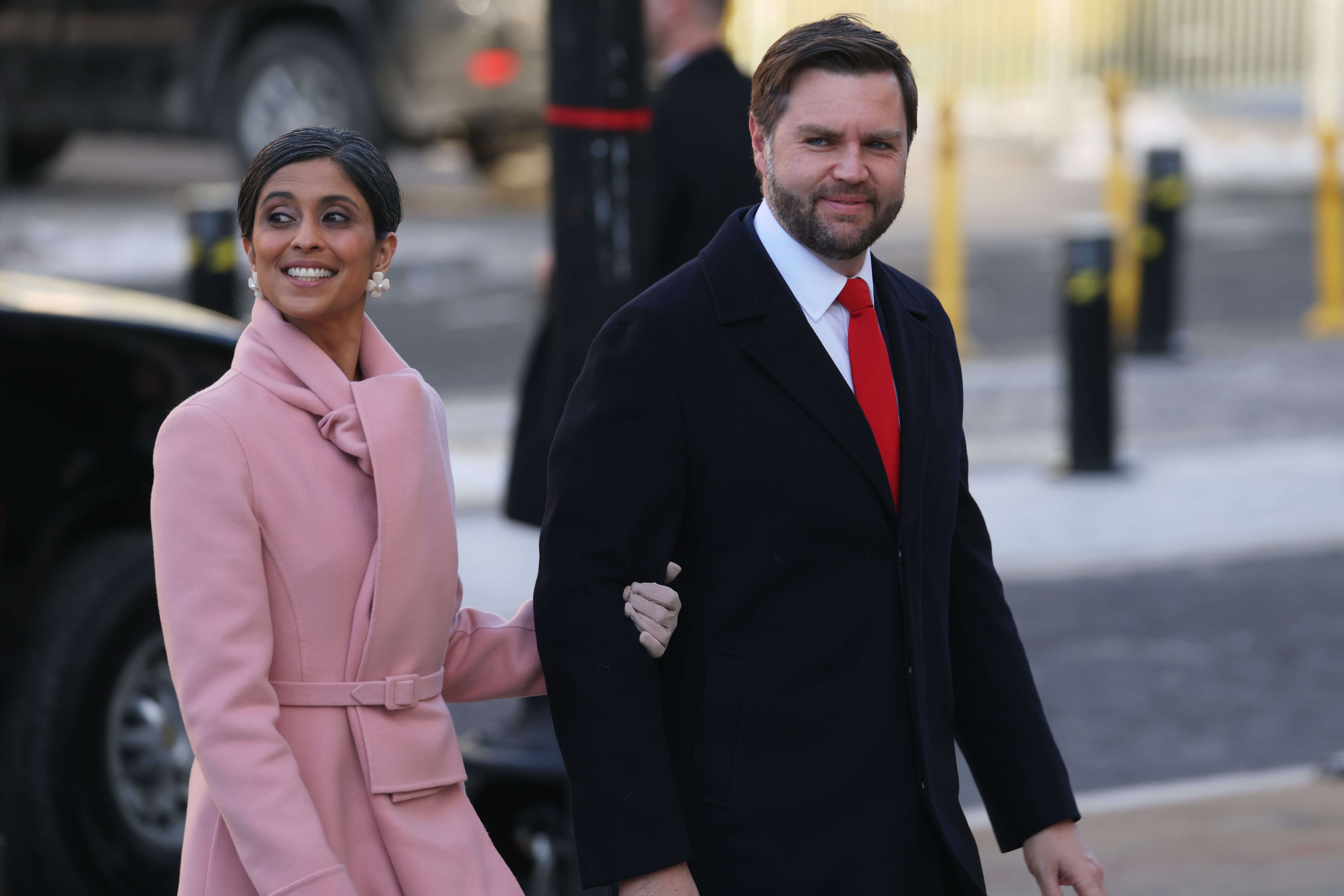 Usha and JD Vance making their way to St. John's Church as part of Inauguration ceremonies. | Source: Getty Images