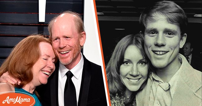 Ron Howard and Cheryl at the 2017 Vanity Fair Oscar Party on February 26, 2017 [left], Ron Howard and Cheryl at a press reception on September 4, 1975 [right] | Source: Getty Images