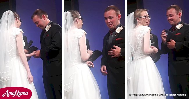 Groom's phone suddenly beeps in his pocket while saying his vow in a hilarious wedding fail