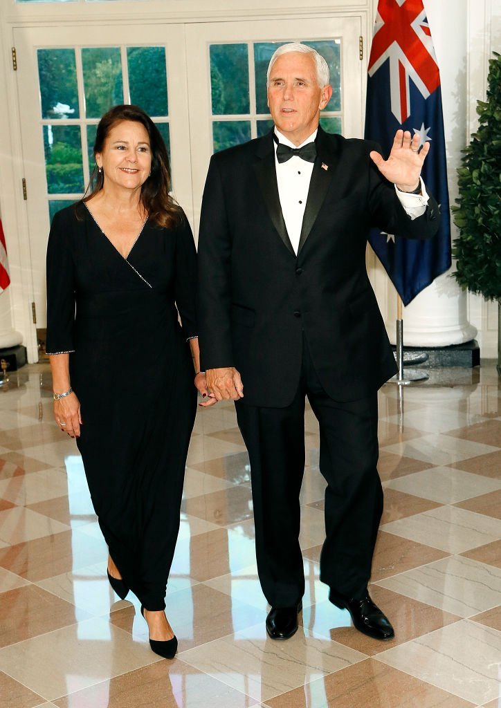 Vice President Mike Pence and US Second Lady Karen Pence arrive for the State Dinner at The White House honoring Australian PM Morrison. | Source: Getty Images