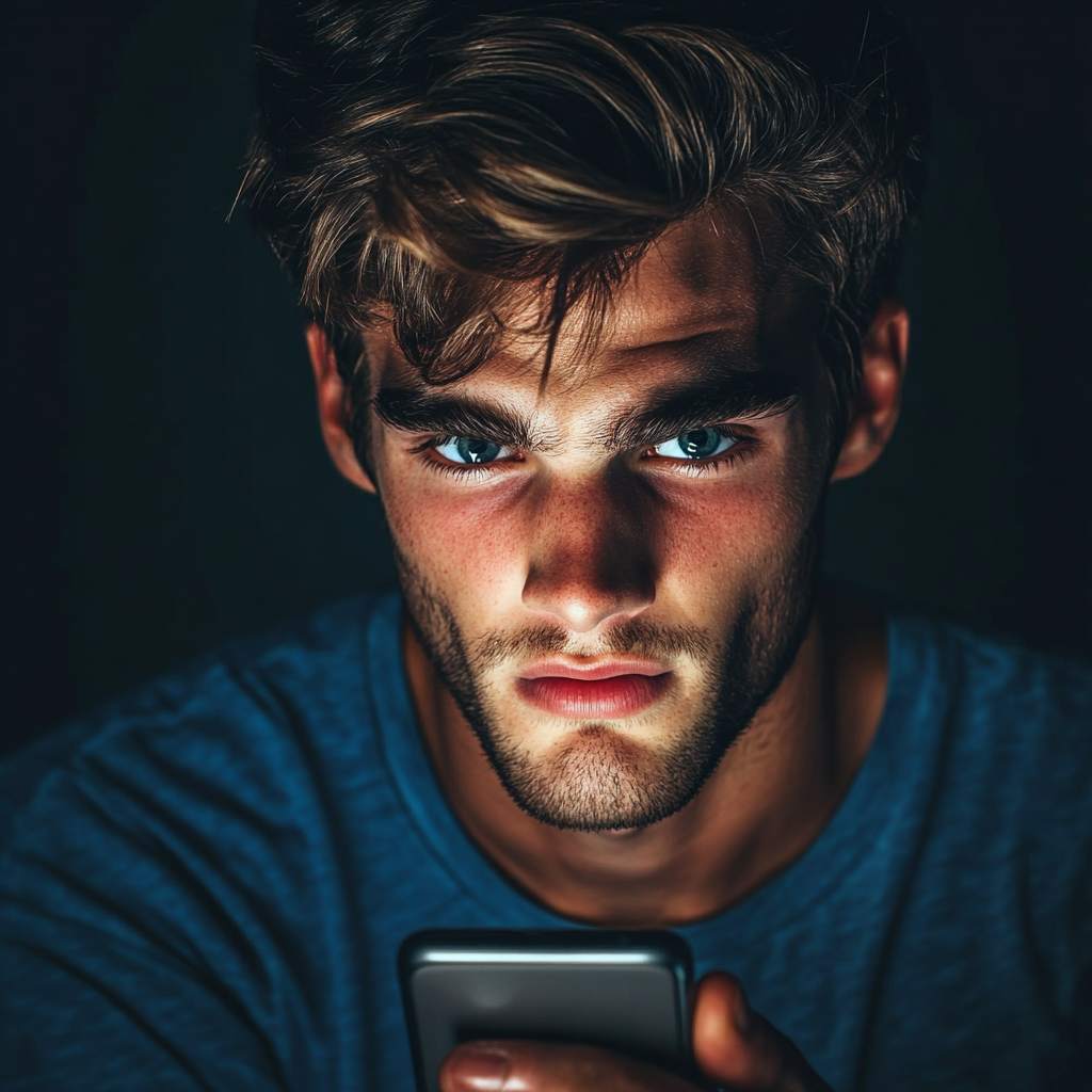 A nervous man holding his smartphone | Source: Midjourney