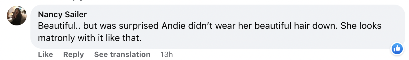 A fan's comment on Andie MacDowell's look at the Oscar Awards on March 12, 2023 | Source: Facebook/People
