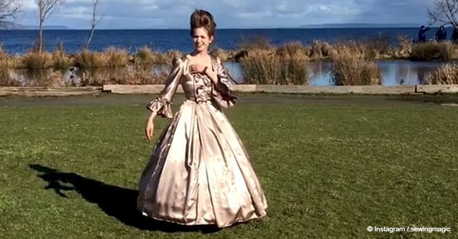 Woman's ball gown makes a magical transformation as she spins