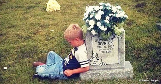 Little boy visits his twin brother's grave to tell him about his school day