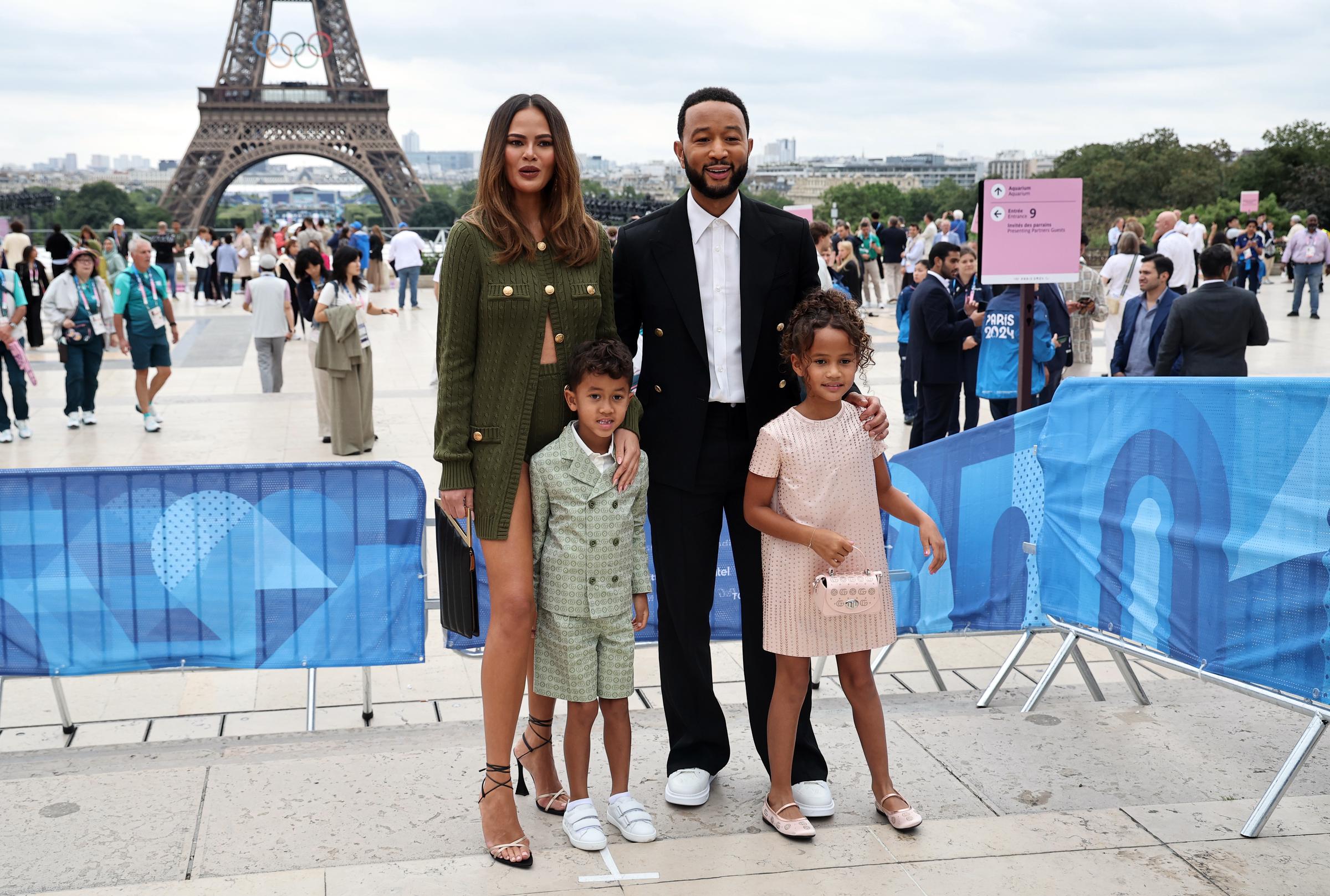 Chrissy Teigen, Chrissy Teigen and their children at Trocadero on July 26, 2024 | Source: Getty Images