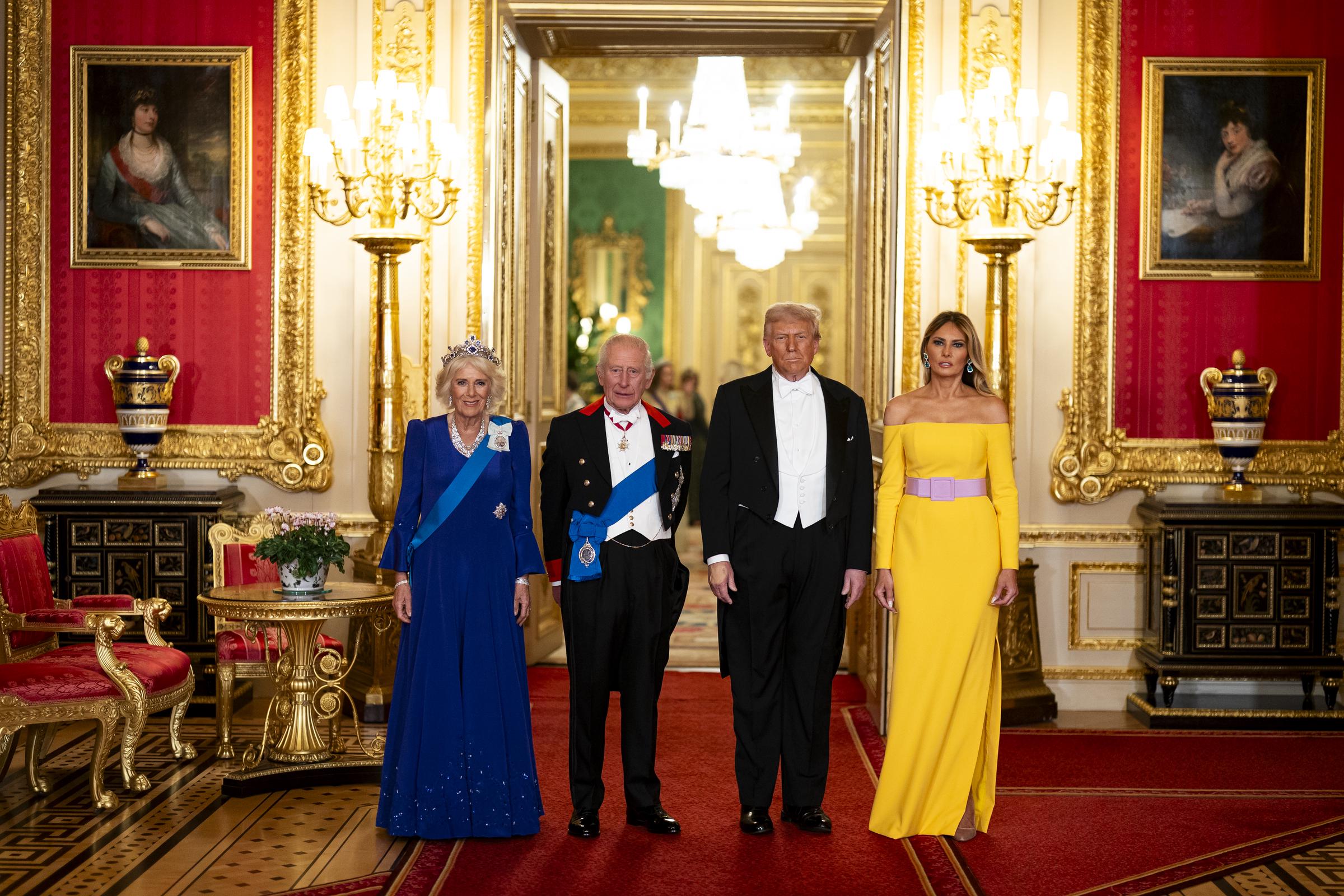 King Charles III and US President Donald Trump with Queen Camilla and First Lady Melania Trump during the state banquet at Windsor Castle on September 17, 2025, in Windsor, England | Source: Getty Images