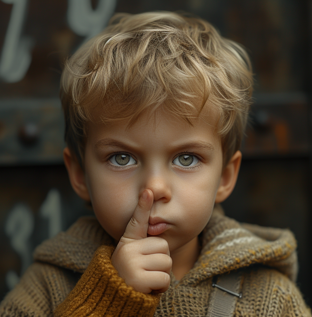 A little boy with his finger on his lip | Source: Midjourney