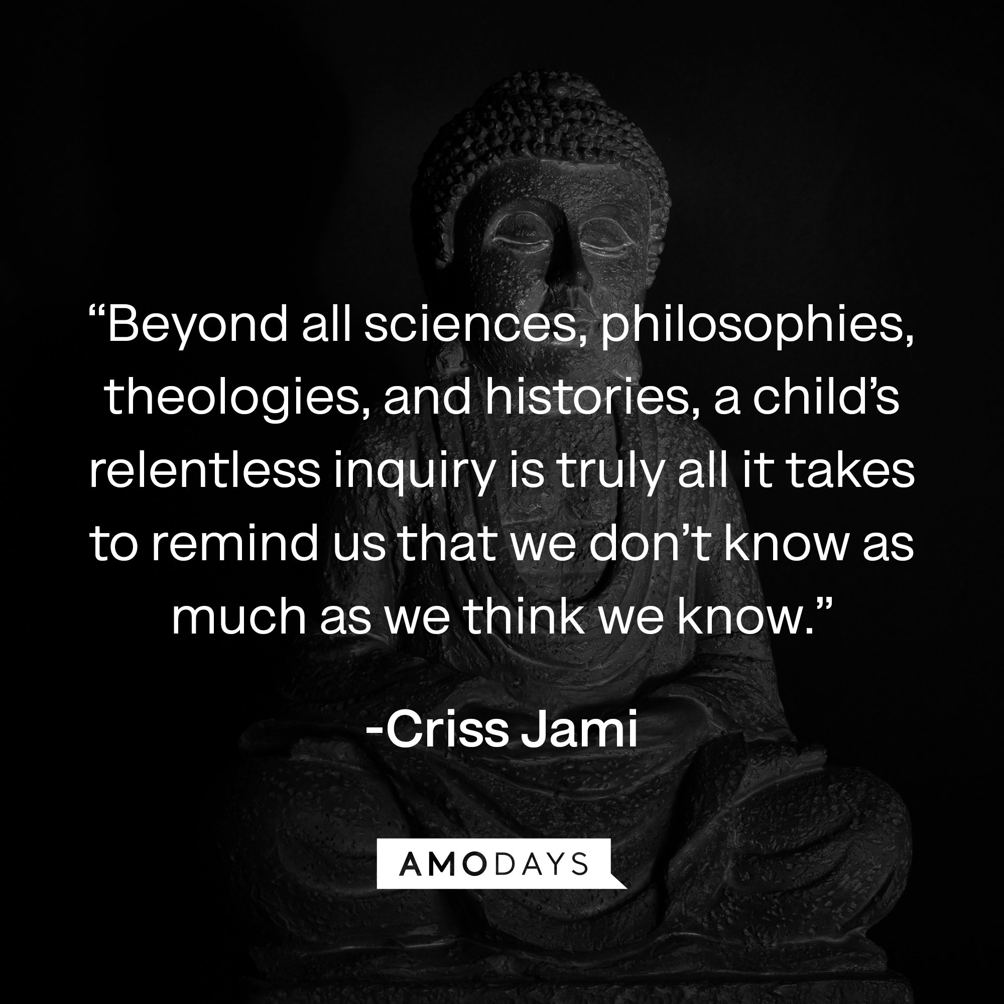 Criss Jami's quote: “Beyond all sciences, philosophies, theologies, and histories, a child’s relentless inquiry is truly all it takes to remind us that we don’t know as much as we think we know.” | Image: AmoDays