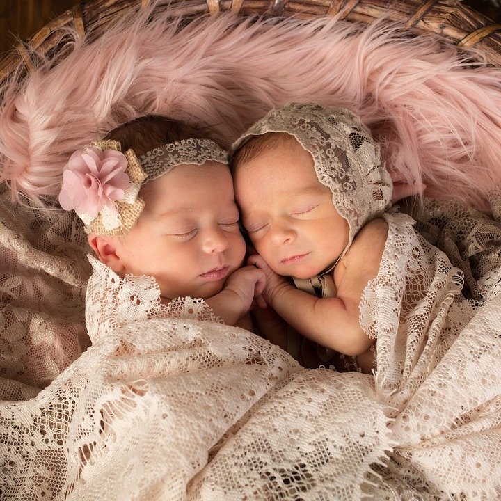Gemelas recién nacidas durmiendo en cesta.| Imagen: Pixabay