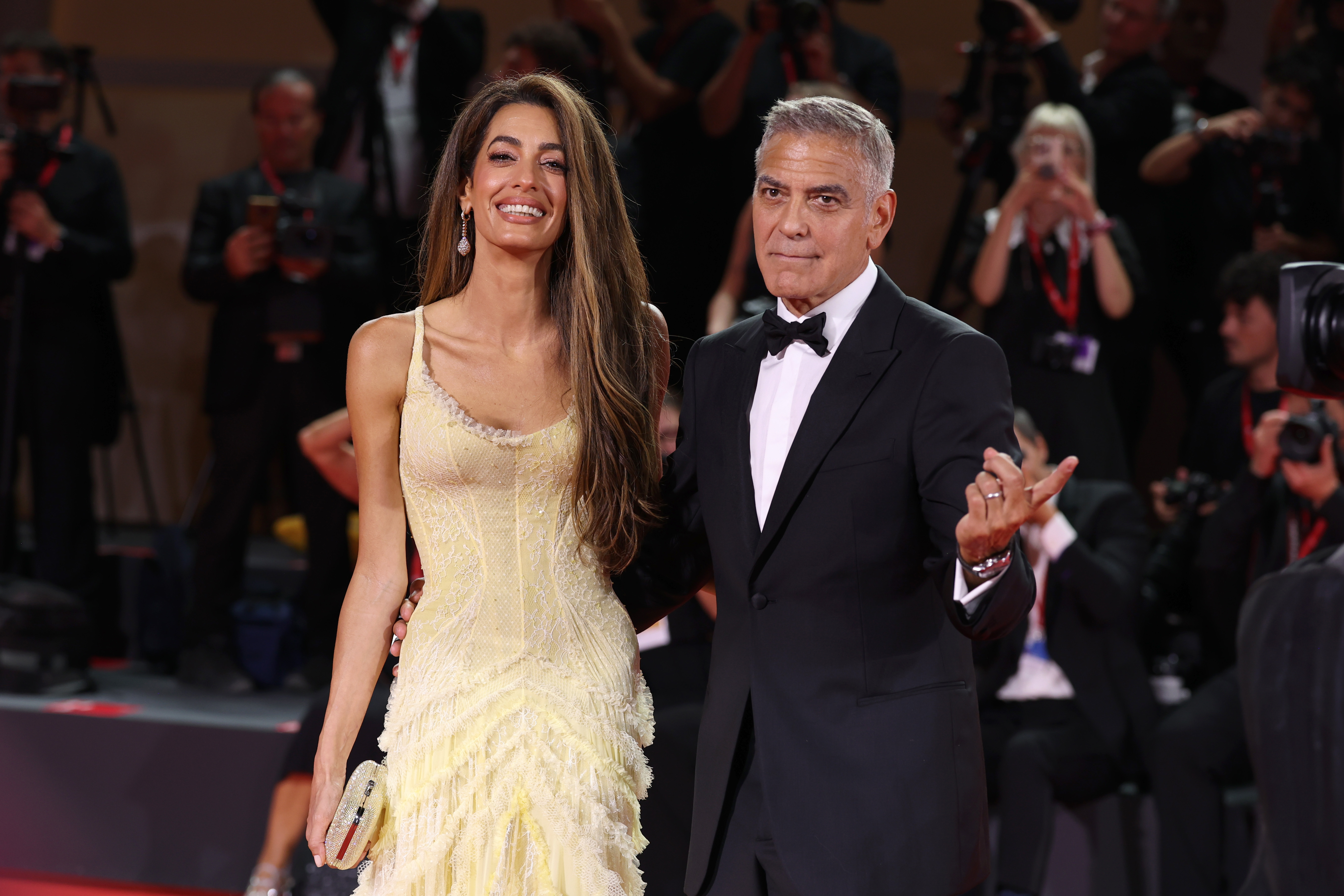 Amal Alamuddin and George Clooney attend the "Wolfs" red carpet during the 81st Venice International Film Festival in Venice, Italy, on September 1, 2024 | Source: Getty Images