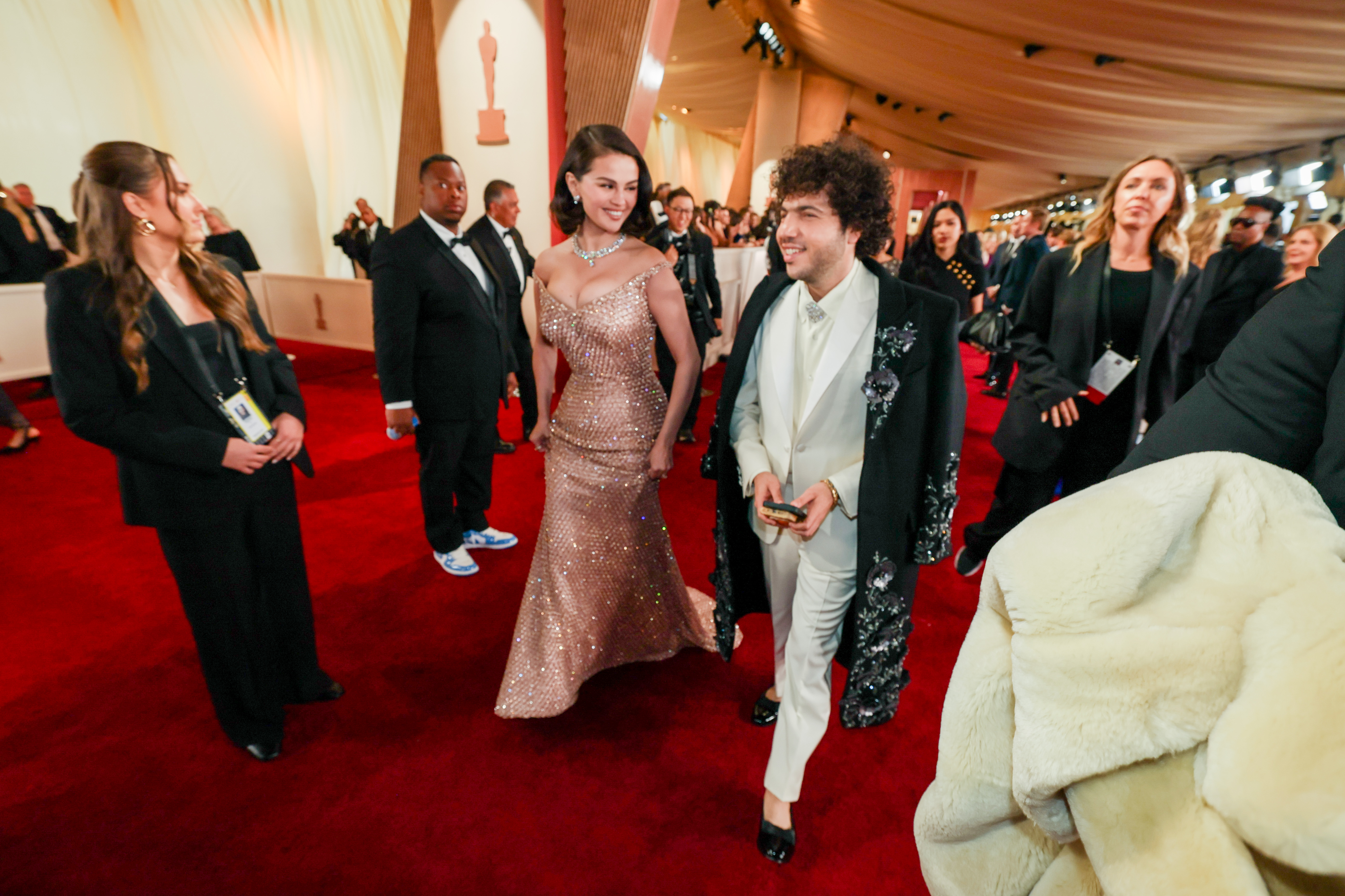 Selena Gomez and Benny Blanco walk on the red carpet at the 97th Academy Awards (Oscars) at the Dolby Theater in Los Angeles, CA on March 2, 2025 | Source: Getty Images