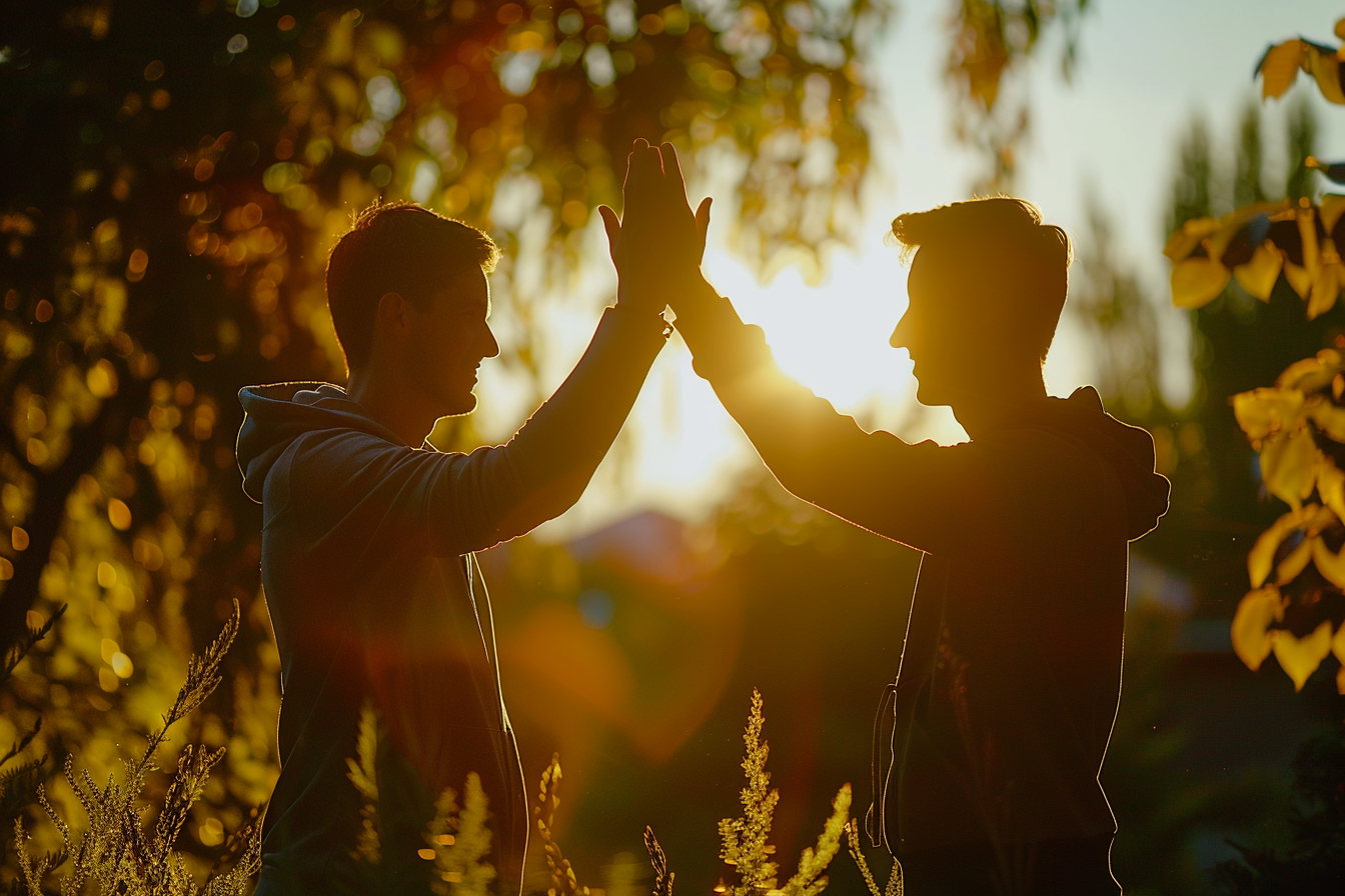 Two cheerful men giving each other high fives | Source: Midjourney