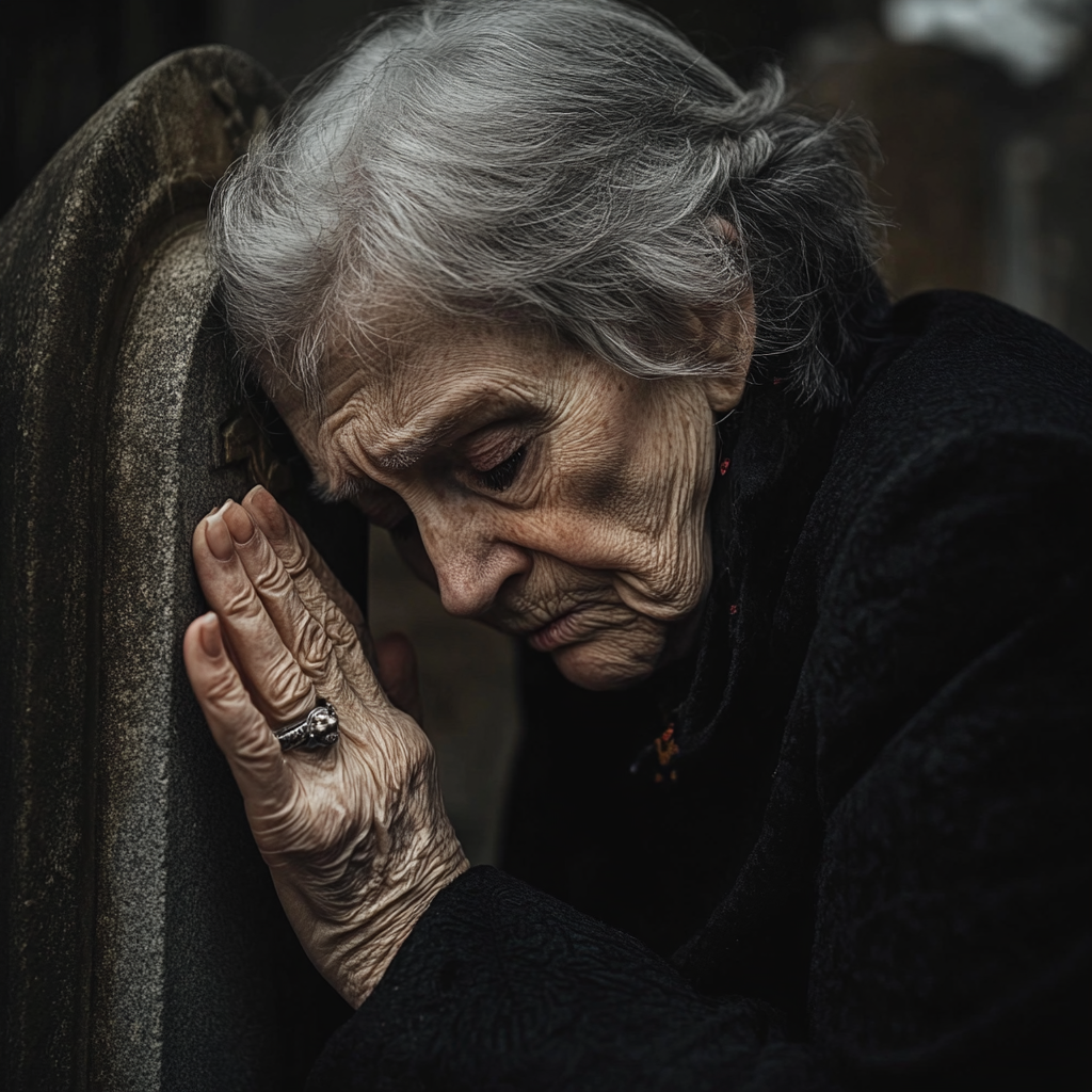 A crying woman at a cemetery | Source: Midjourney