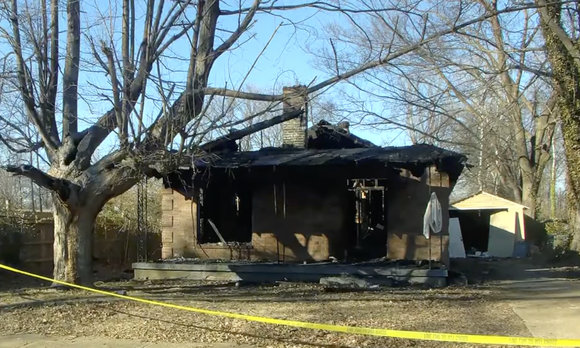 The burned home on Douglass Avenue where Barry Wilburn was inside when the fire broke out from a video posted on February 8, 2026 | Source: YouTube/@ActionNews5