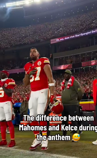 Travis Kelce jumping up and down during the national anthem before the game between the Kansas City Chiefs and Washington Commanders, posted on October 28, 2025. | Source: TikTok/@espn