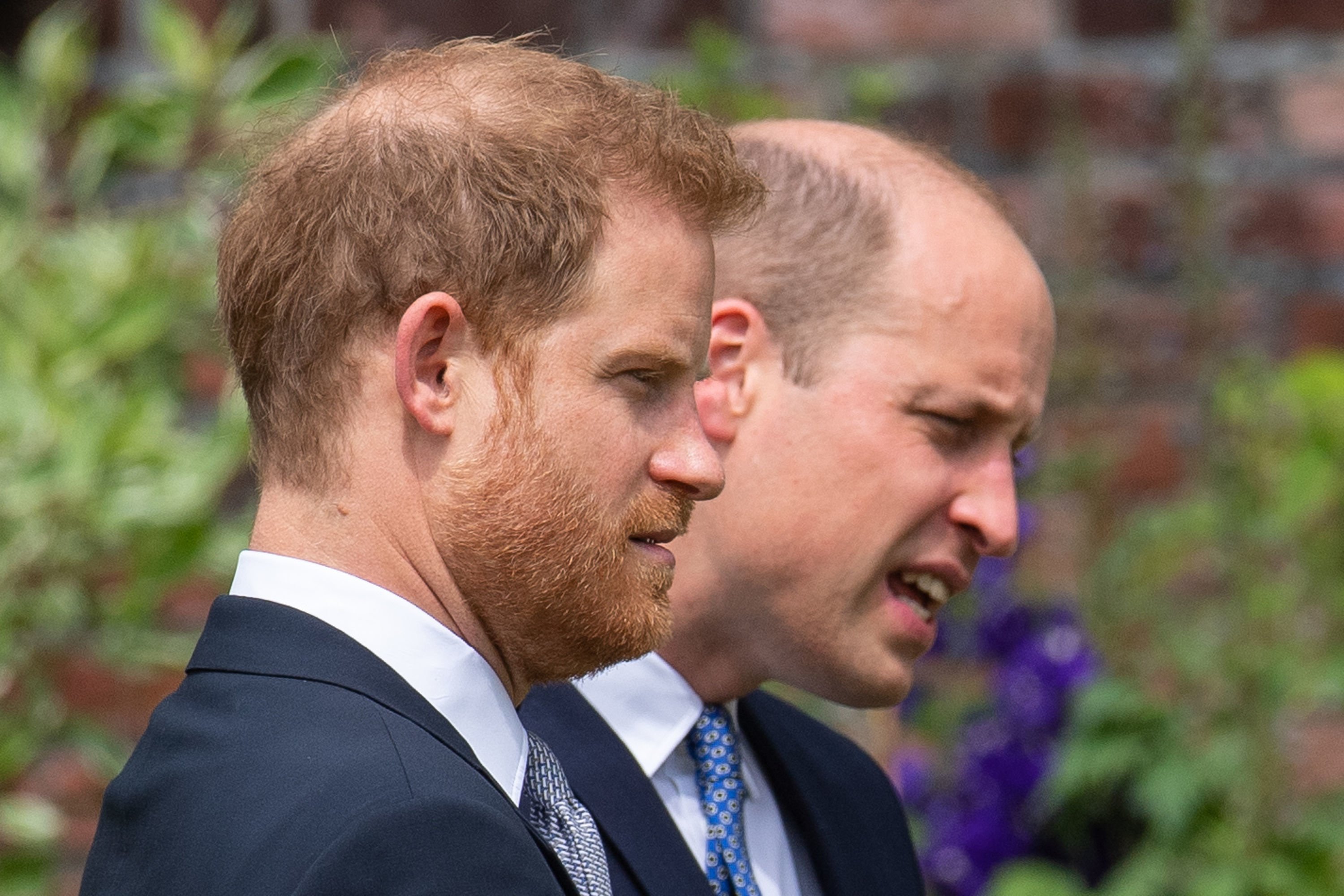 Prince Harry, Duke of Sussex and Prince William, Duke of Cambridge in the Sunken Garden at Kensington Palace on July 1, 2021 in London, England. | Source: Getty Images