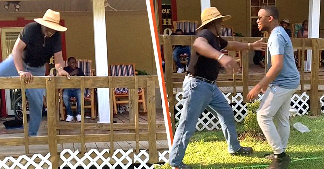 A father jumps over his fence after seeing his son who was away with the Army for two years | Photo: Youtube/Happily