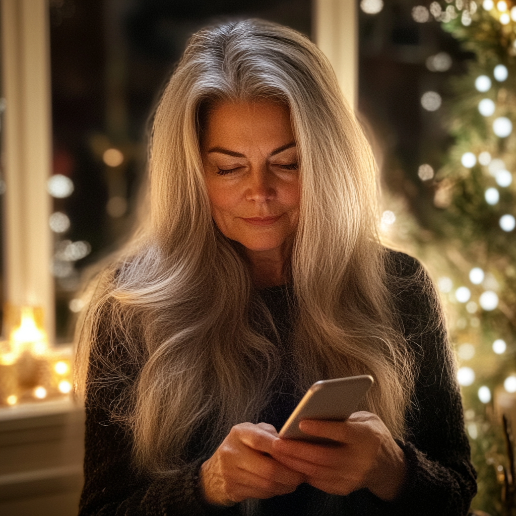 An older woman holding her phone | Source: Midjourney