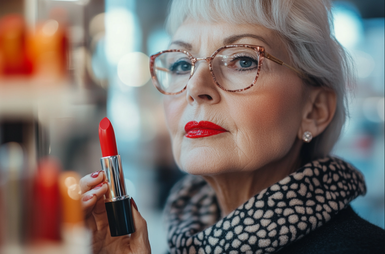 A woman holding a red lipstick | Source: Midjourney