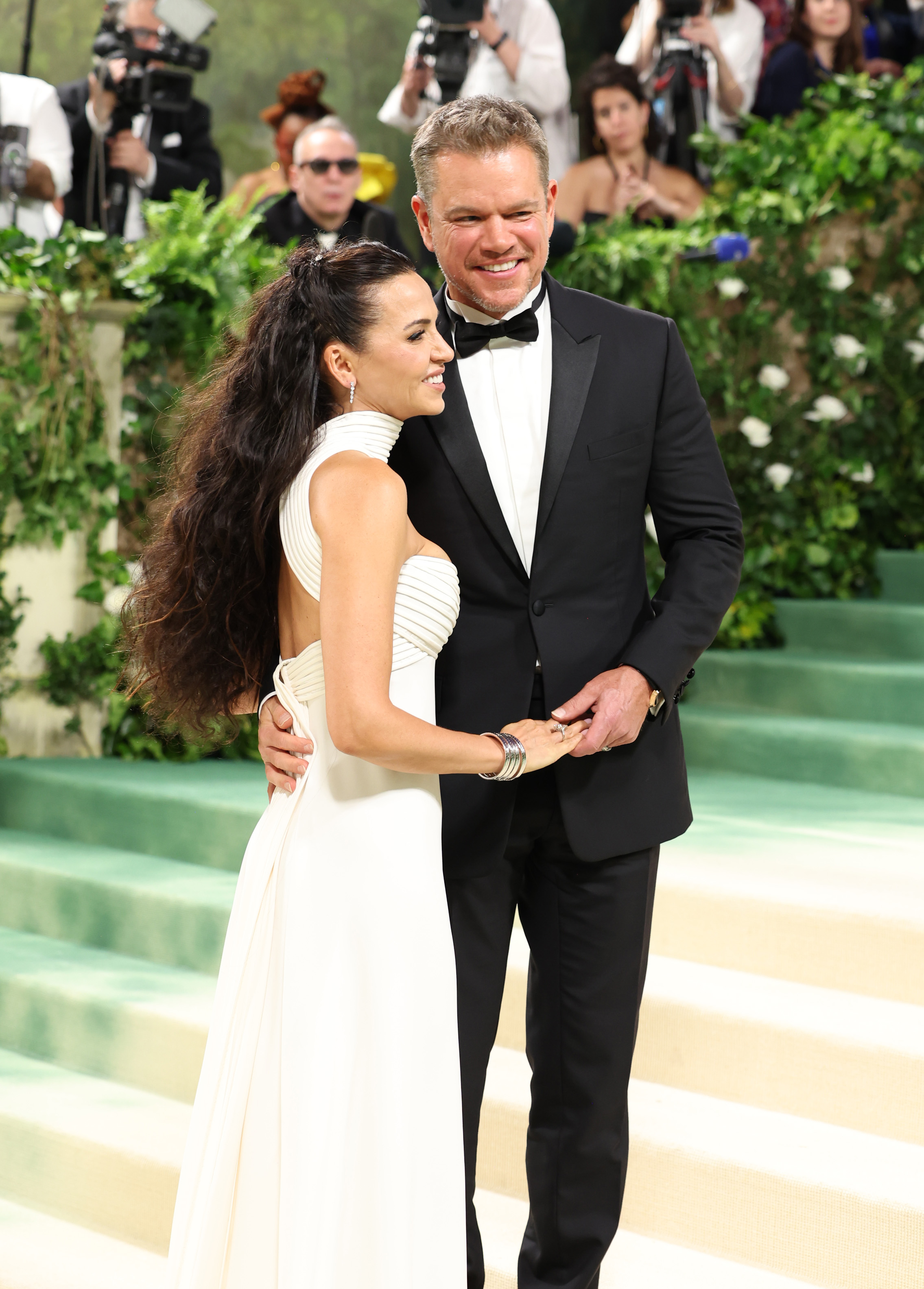 Luciana Barroso and Matt Damon at the 2024 Met Gala celebrating "Sleeping Beauties: Reawakening Fashion" in New York City on May 6, 2024 | Source: Getty Images