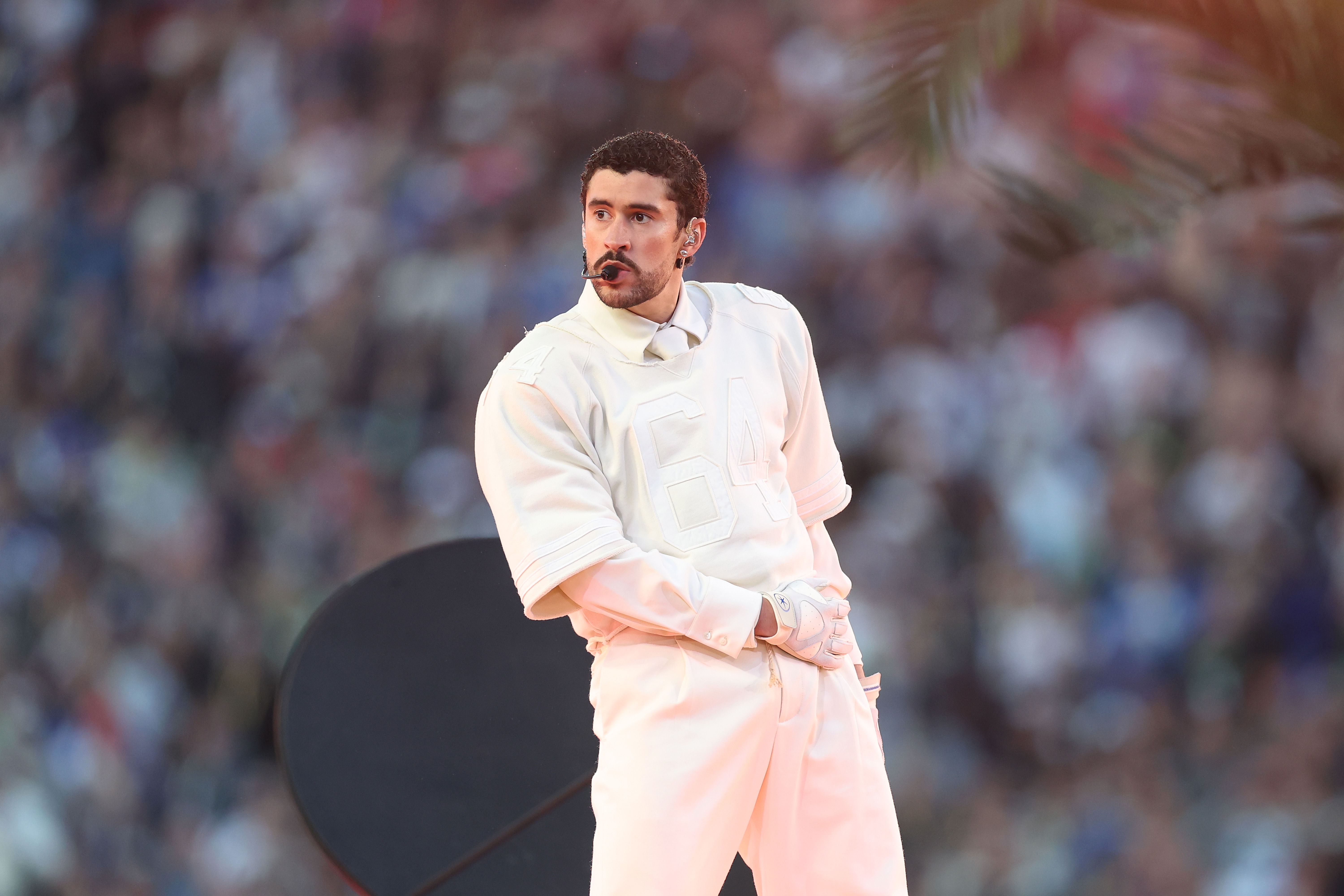 Bad Bunny performs during the Apple Music Super Bowl LX Halftime Show at Levi's Stadium in Santa Clara, California  on February 8, 2026. | Source: Getty Images
