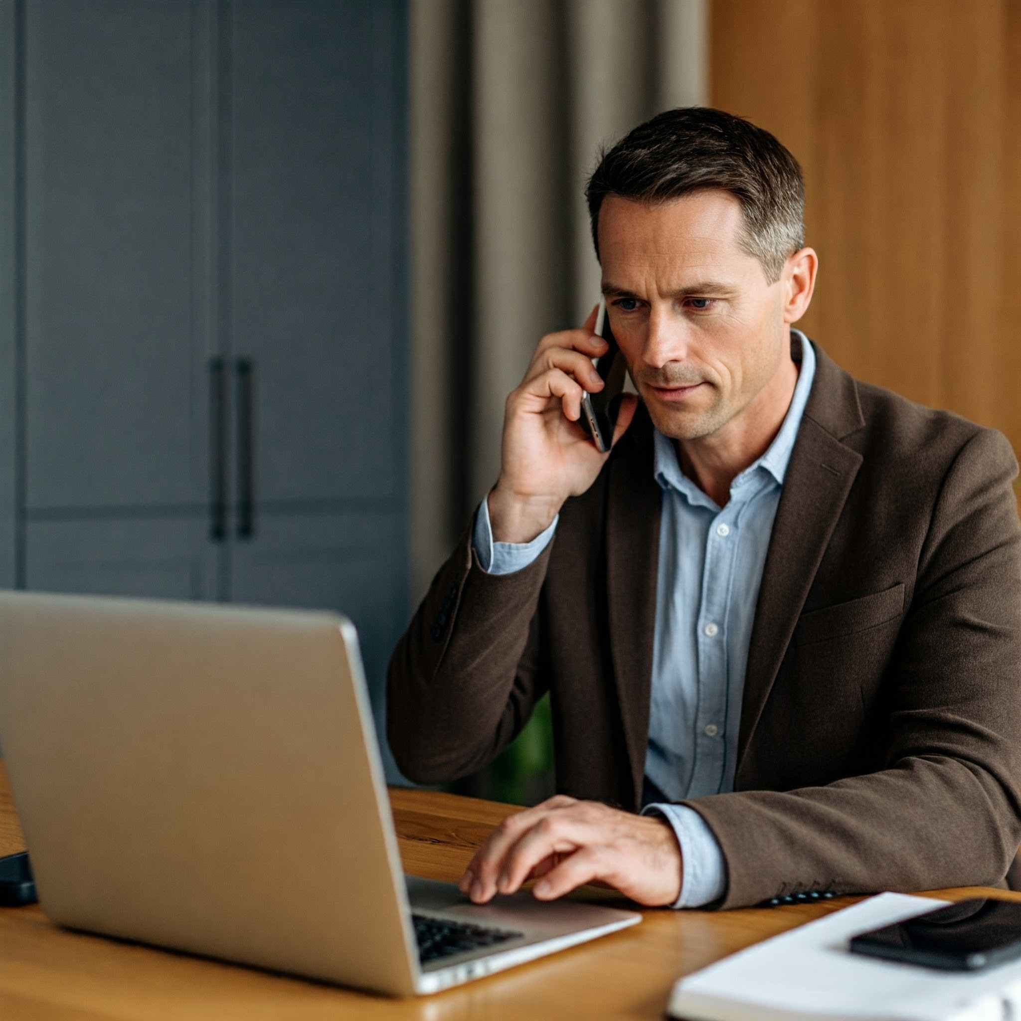 A man using his computer while on the phone | Source: Gemini