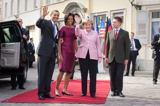 Präsident Obama, First Lady Michelle Obama, Bundeskanzlerin Angela Merkel und Ehemann Joachim Sauer | Quelle: Wikimedia Commons