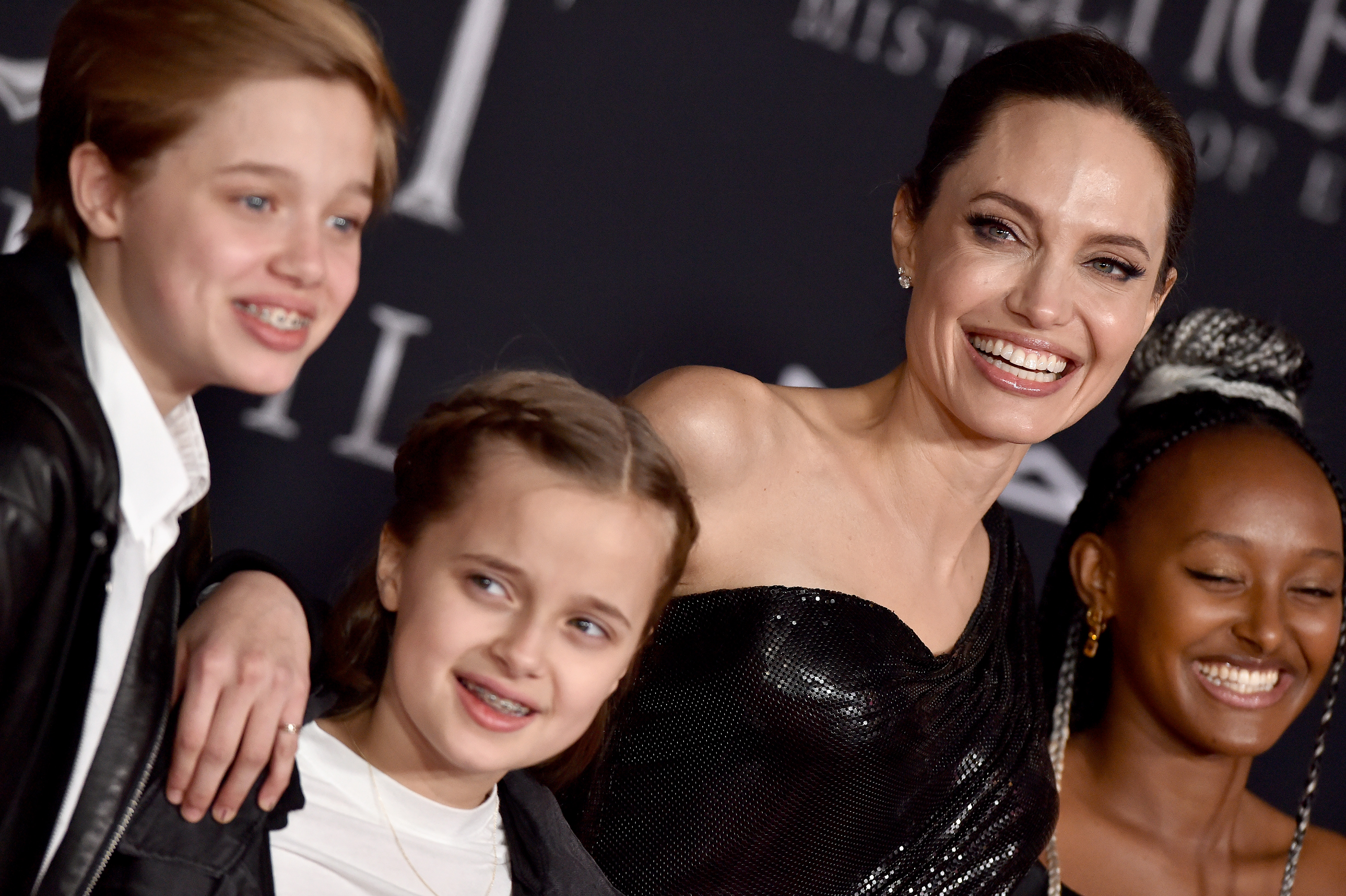 Shiloh Nouvel, Vivienne Marcheline, Angelina Jolie, and Zahara Marley attend the World Premiere of Disney's “Maleficent: Mistress of Evil