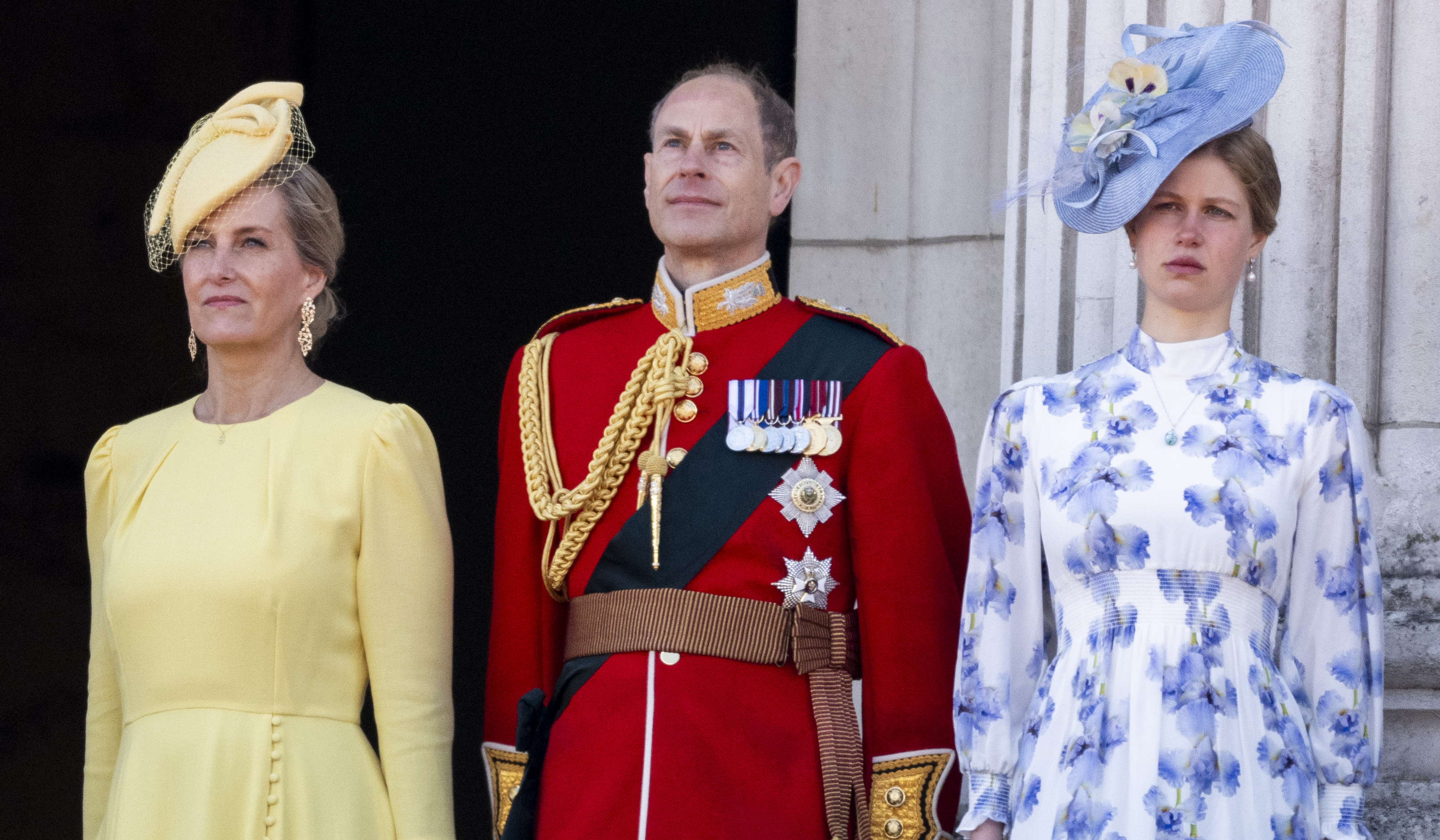 Sophie, Duchess of Edinburgh, Prince Edward, and Lady Louise Windsor attend the Trooping the Colour at Buckingham Palace in London on June 15, 2024. | Source: Getty Images