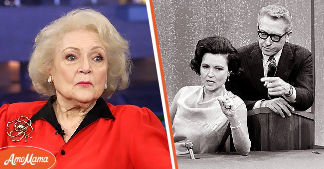 Betty White during an interview on September 22, 2010 [left]. White and husband Allen Ludden on February 7, 1967 [right] | Photo: Getty Images 
