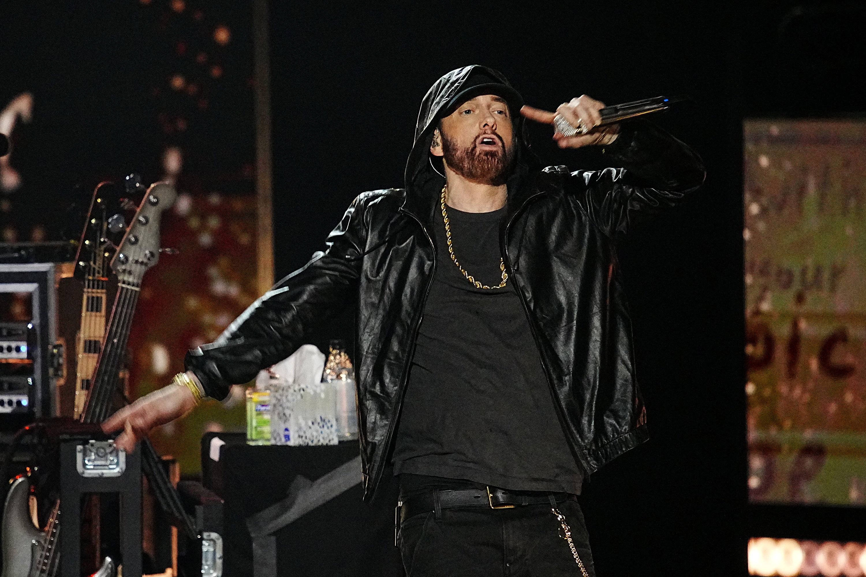 Eminem performs on stage during the 37th Annual Rock & Roll Hall Of Fame Induction Ceremony on November 05, 2022 in Los Angeles, California | Source: Getty Images
