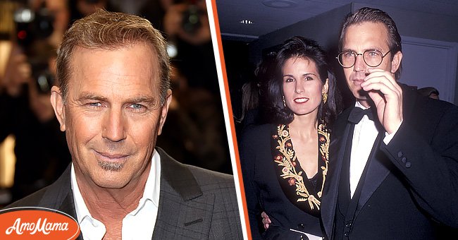Actor Kevin Costner on April 7, 2016 in London, England. [Left] Costner with his first wife Cindy Silva at the Cineplex Odeon Century Plaza Cinemas in Century City, California on November 4 1990 [Right] | Source: Getty Images.