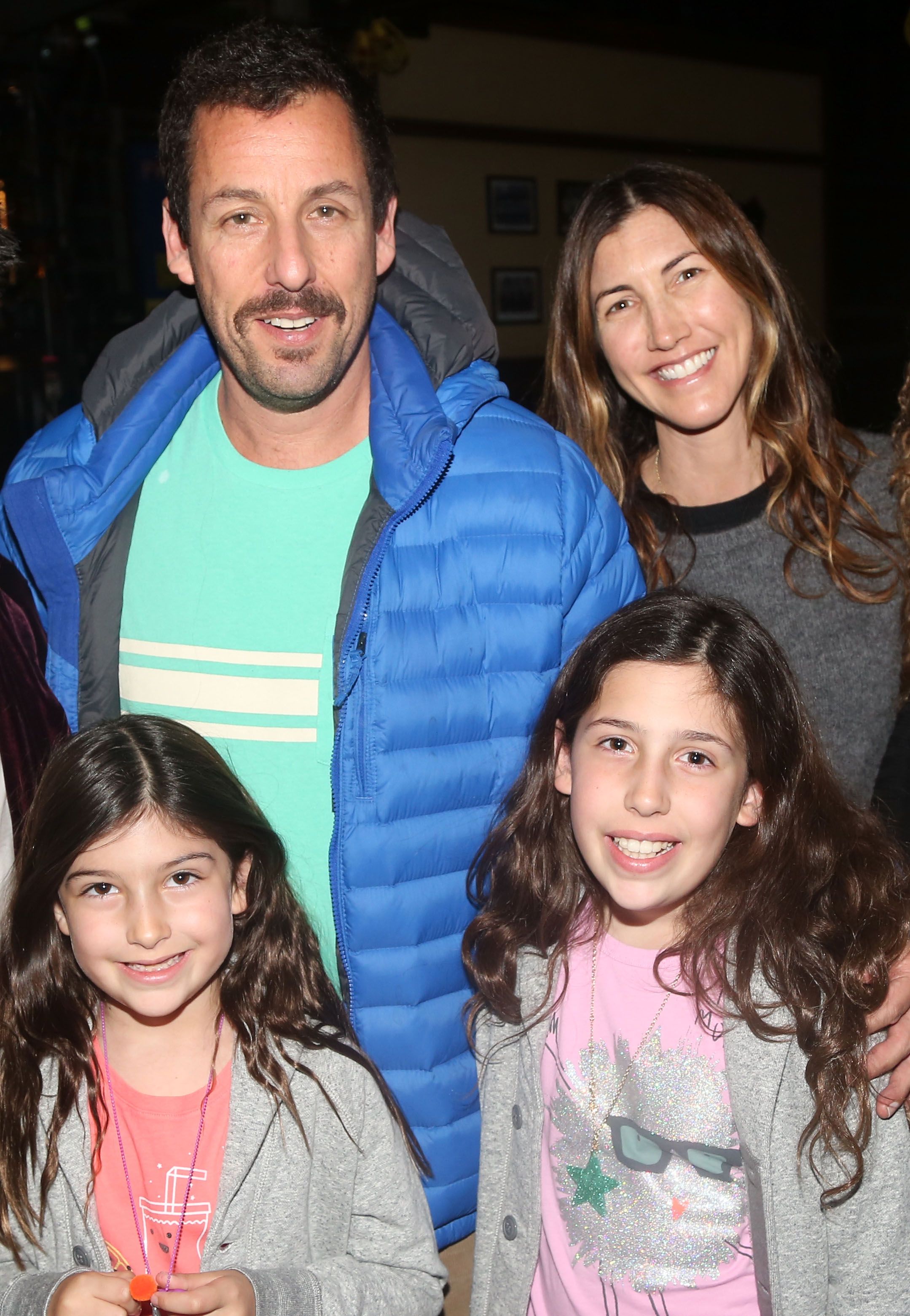 Adam Sandler with daughters Sunny and Sadie Sandler, and wife Jackie Sandler backstage at the hit musical "School of Rock" in 2016 in New York City | Source: Getty Images