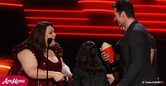 The lubed latex dress of Chrissy Metz that nearly 'spoiled' Hugh Jackman's suit