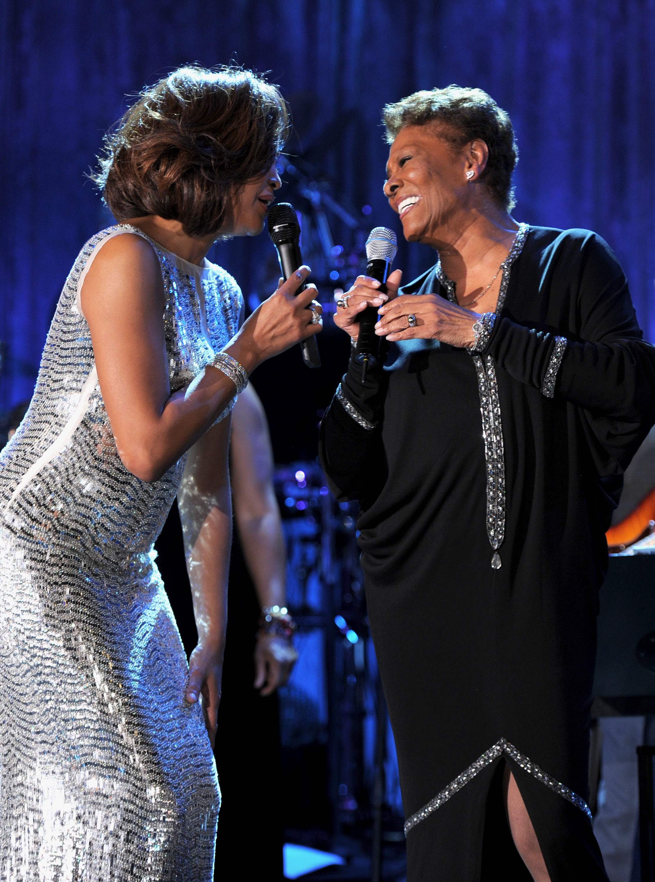 Whitney Houston and Dionne Warwick performing at the Pre-GRAMMY Gala in California in 2011 | Source: Getty Images
