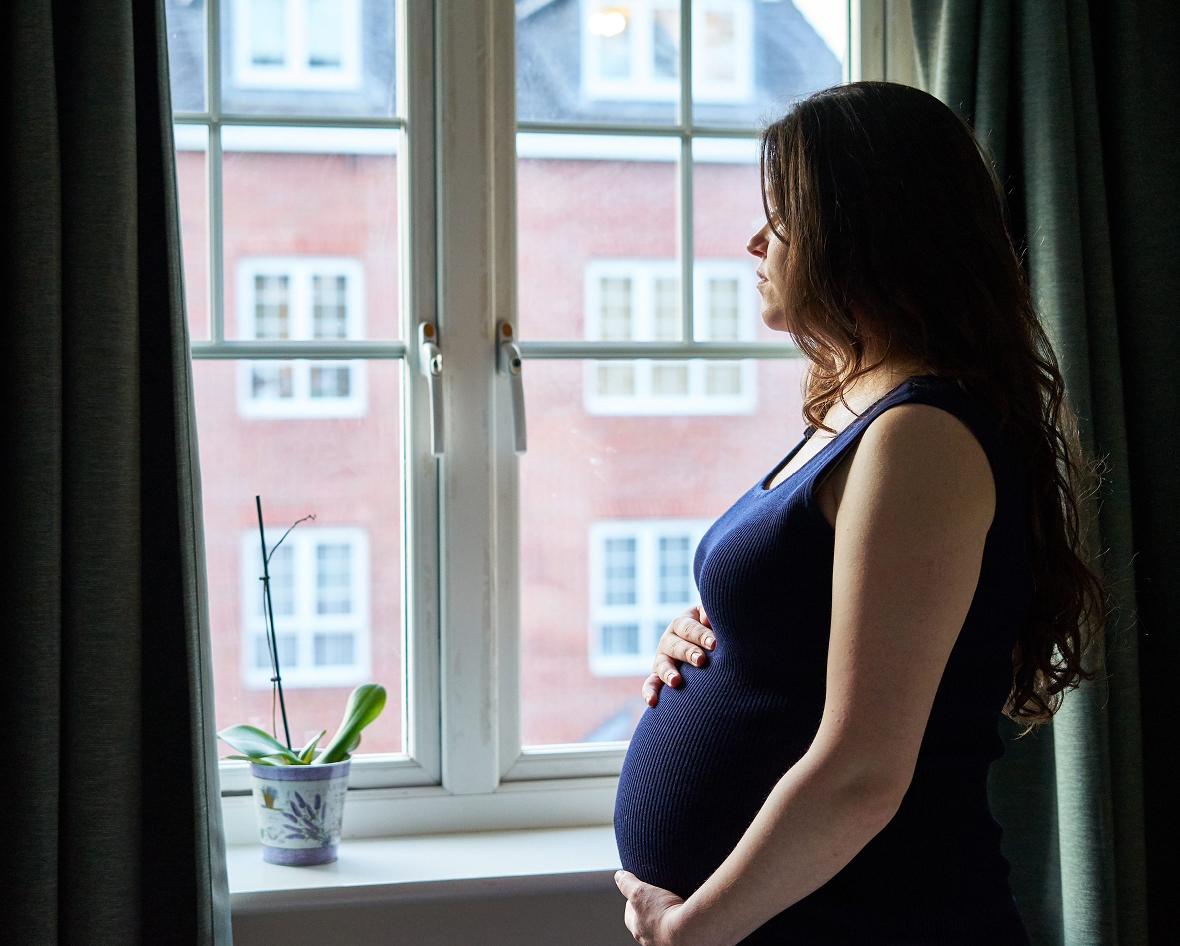 A pregnant woman looking outside a window | Source: Shutterstock