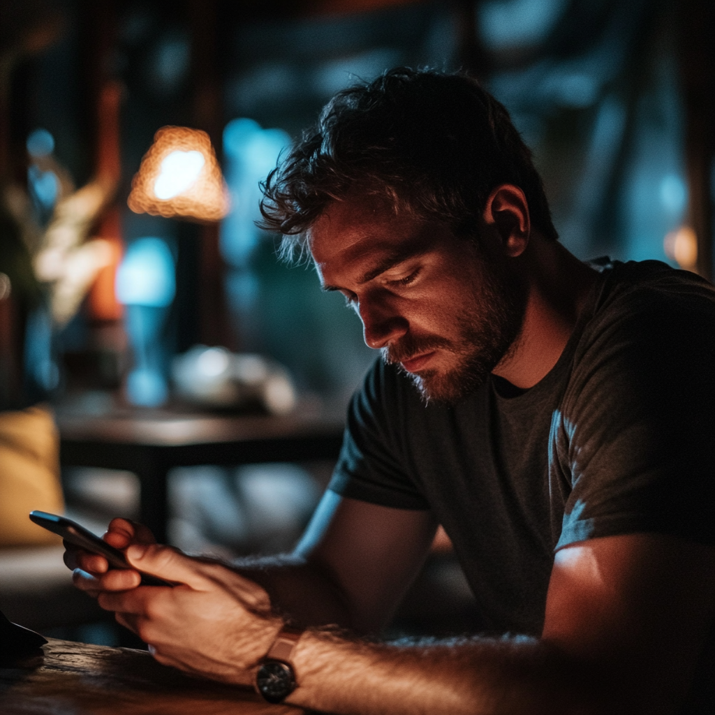 A man holding his phone | Source: Midjourney