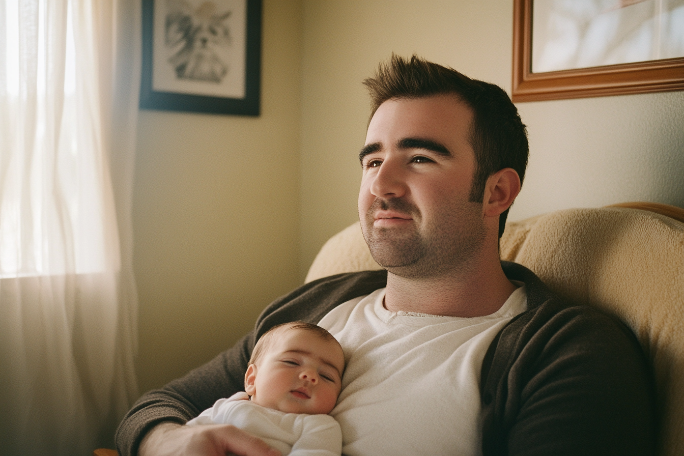 A man rocking a baby | Source: Midjourney