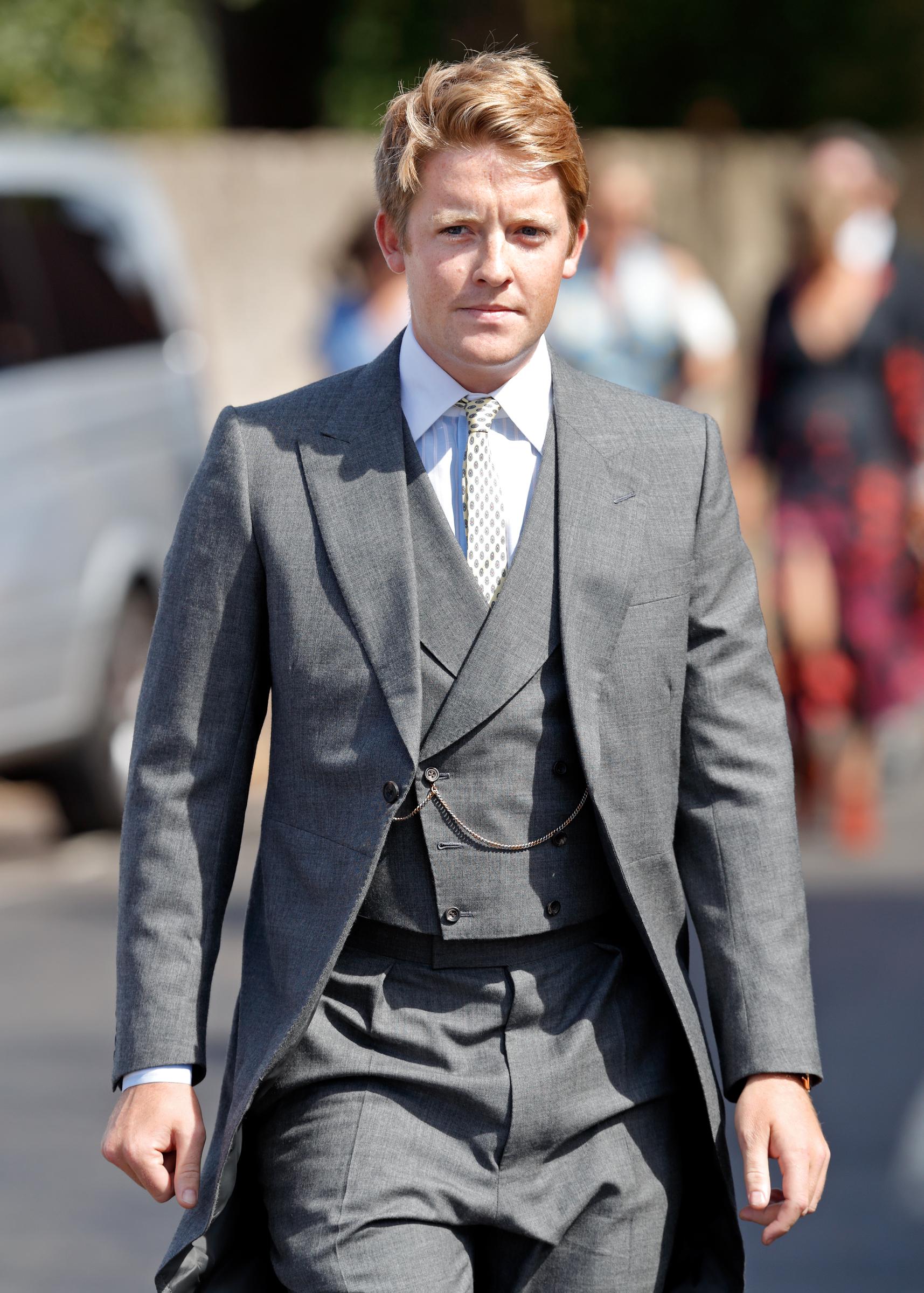 The Duke of Westminster, Hugh Grosvenor, at the wedding of Charlie van Straubenzee and Daisy Jenks in Frensham, England on August 4, 2018 | Source: Getty Images