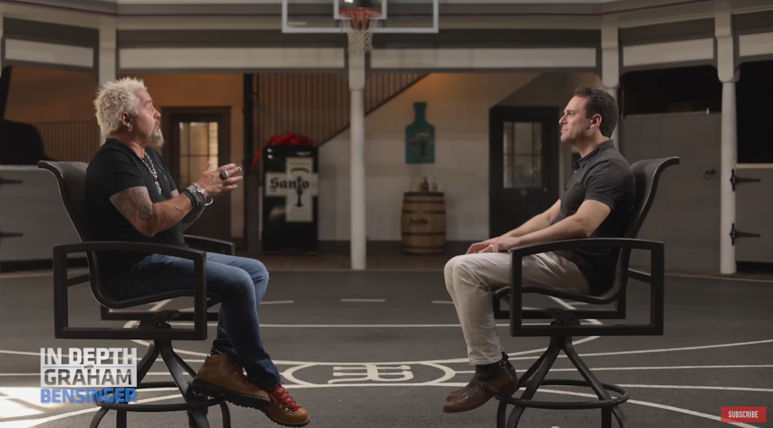 Guy Fieri speaks candidly with Graham Bensinger during their in-depth interview, recorded in a relaxed, personal setting, from a video posted in September 2024 | Source: YouTube/GrahamBensinger