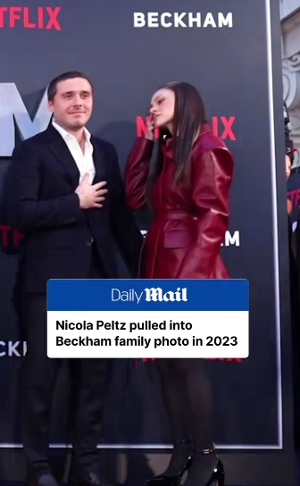 Brooklyn and Nicola Peltz Beckham posed for photographs with the rest of the Beckham family, with Brooklyn firmly by his wife's side during the Netflix premiere. | Source: TikTok/dailymailuk