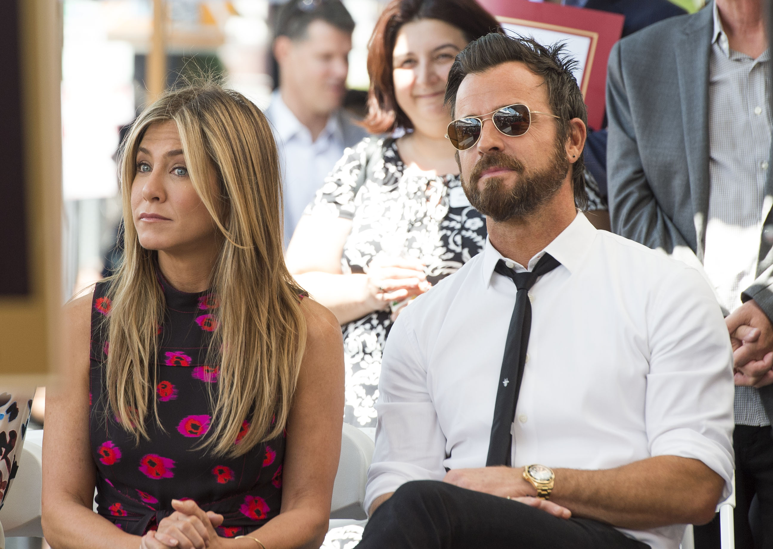 Jennifer Aniston and Justin Theroux attending Jason Batemans star unveiling ceremony on the Hollywood Walk of Fame in Hollywood, California on July 26, 2017 | Source: Getty Images