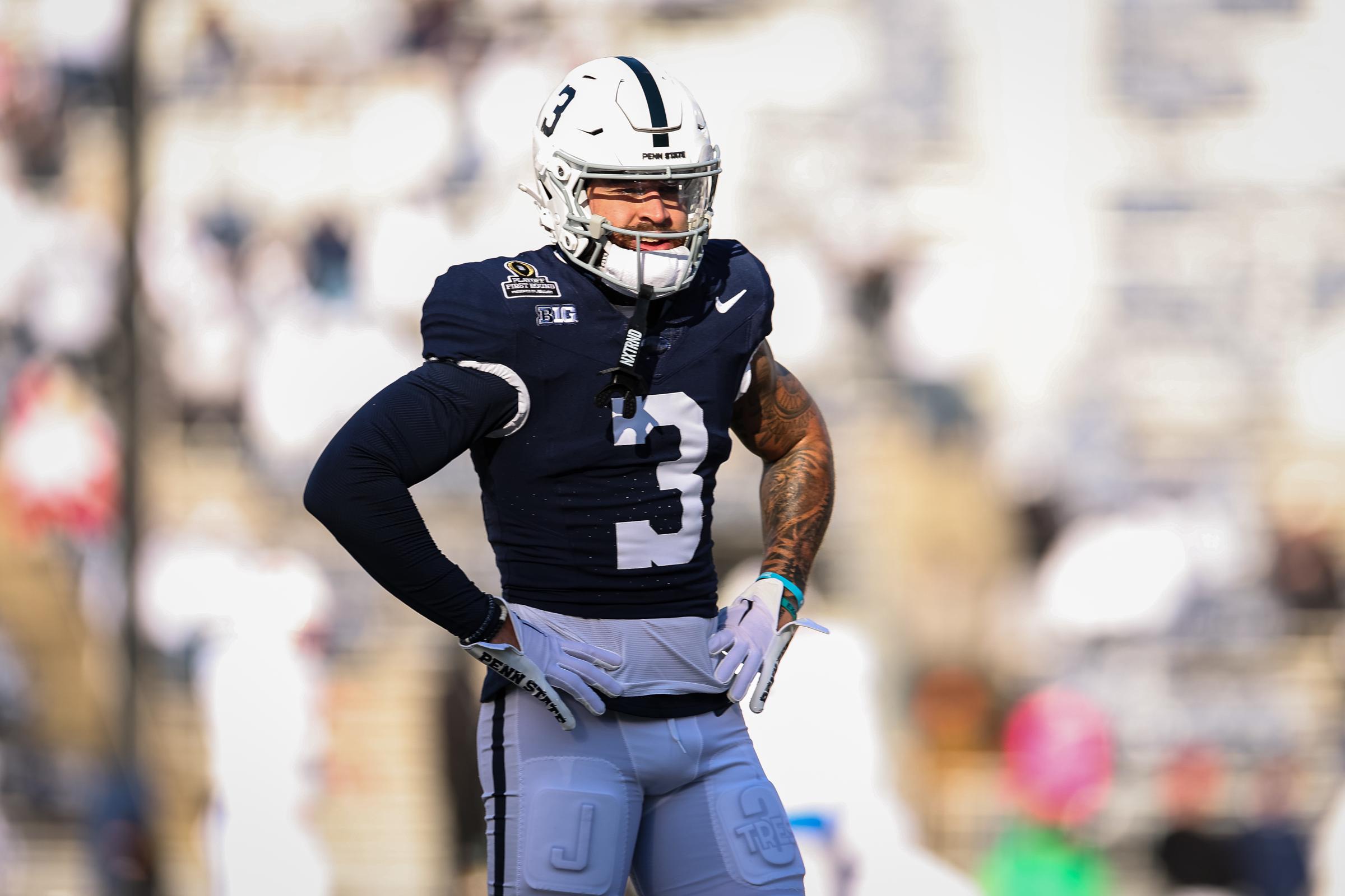 Julian Fleming #3 of the Penn State Nittany Lions looks on before the game against the Southern Methodist Mustangs at Beaver Stadium on December 21, 2024, in State College, Pennsylvania. | Source: Getty Images