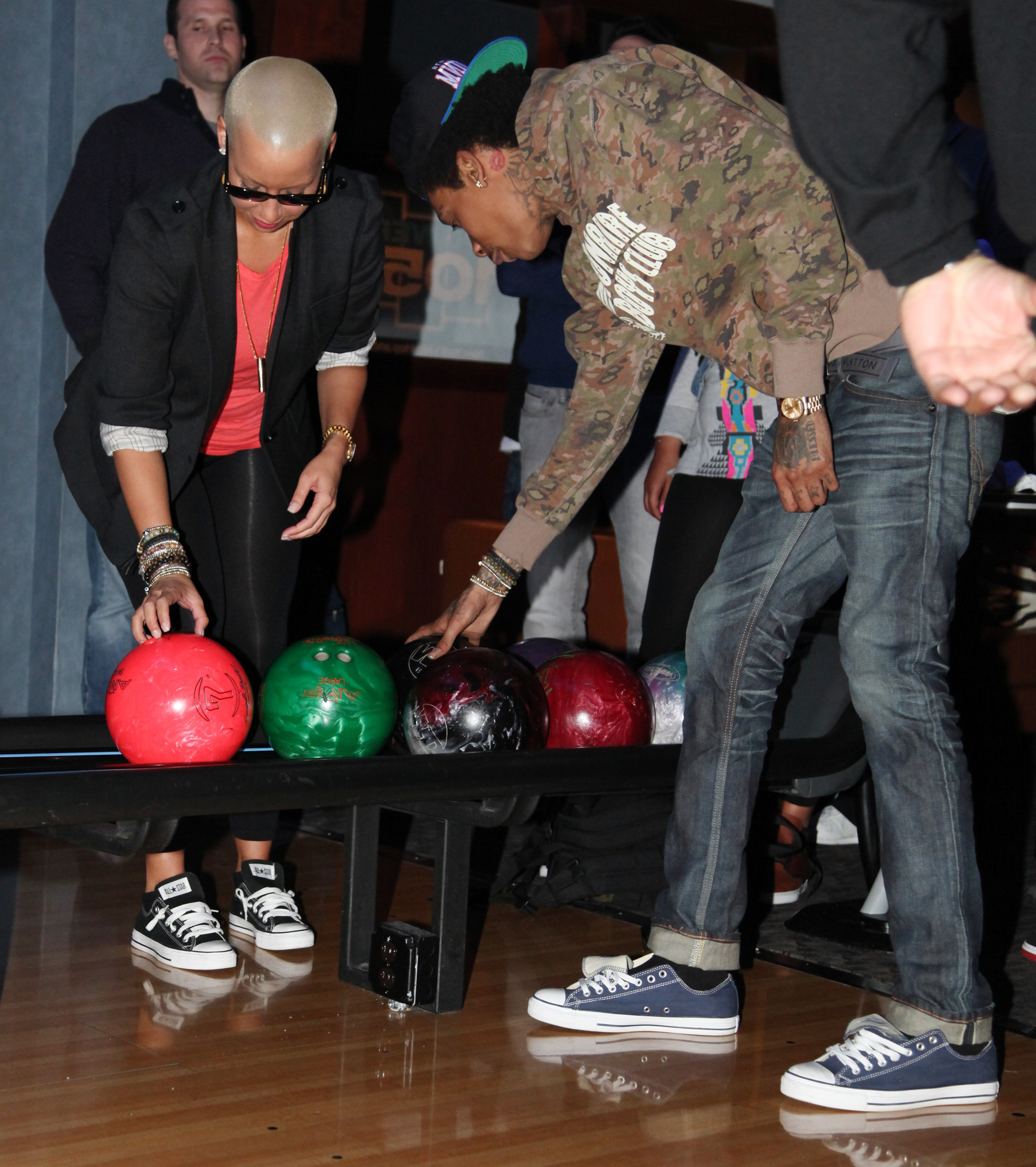 Amber Rose and Wiz Khalifa during the "Roll One With Wiz Khalifa" Bowling Party at Chelsea Piers on March 28, 2011, in New York. | Source: Getty Images