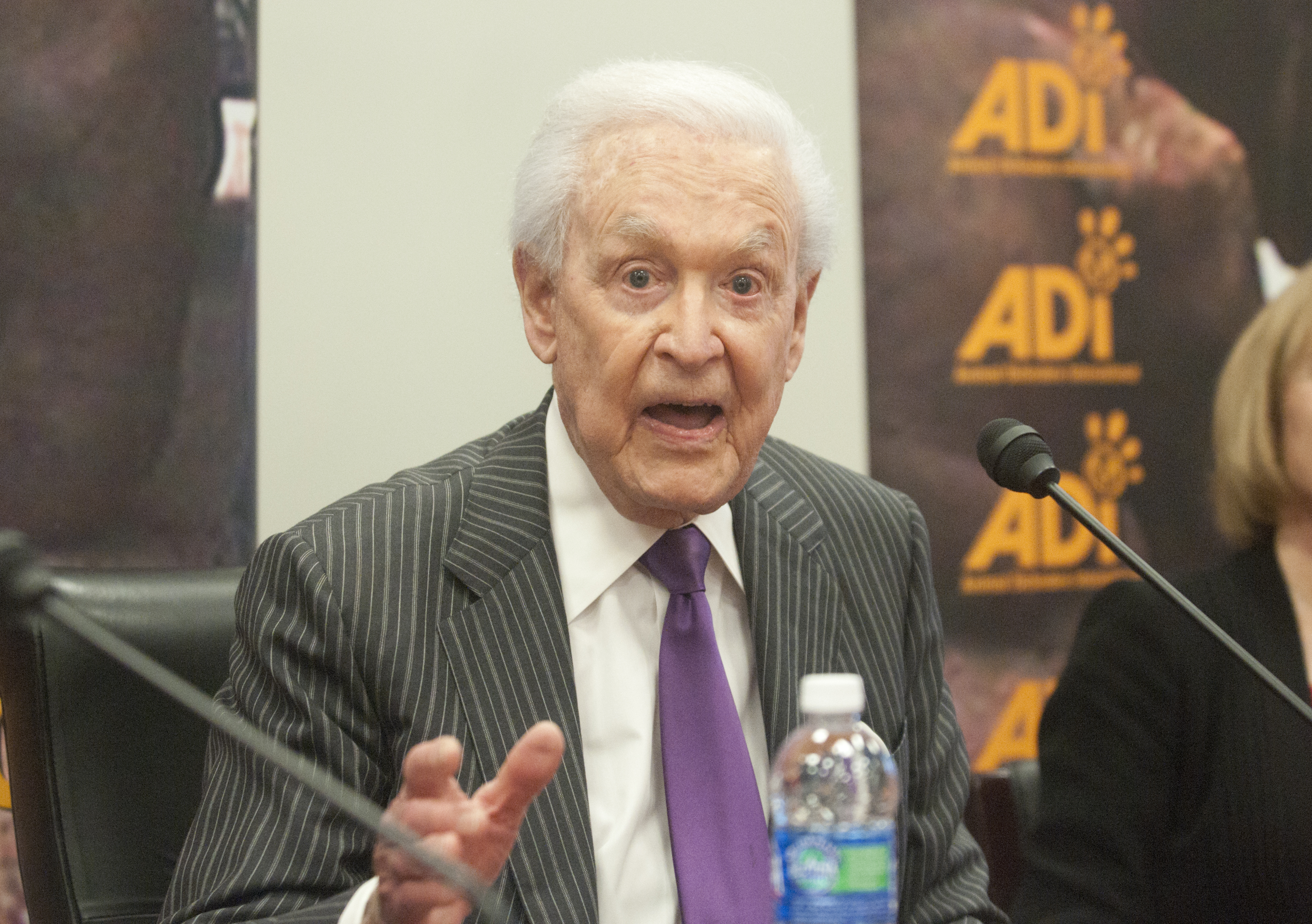Bob Barker speaking at a news conference discussing the launch of a congressional initiative regarding the use of animals in the entertainment industry in Washington, 2011 | Source: Getty Images