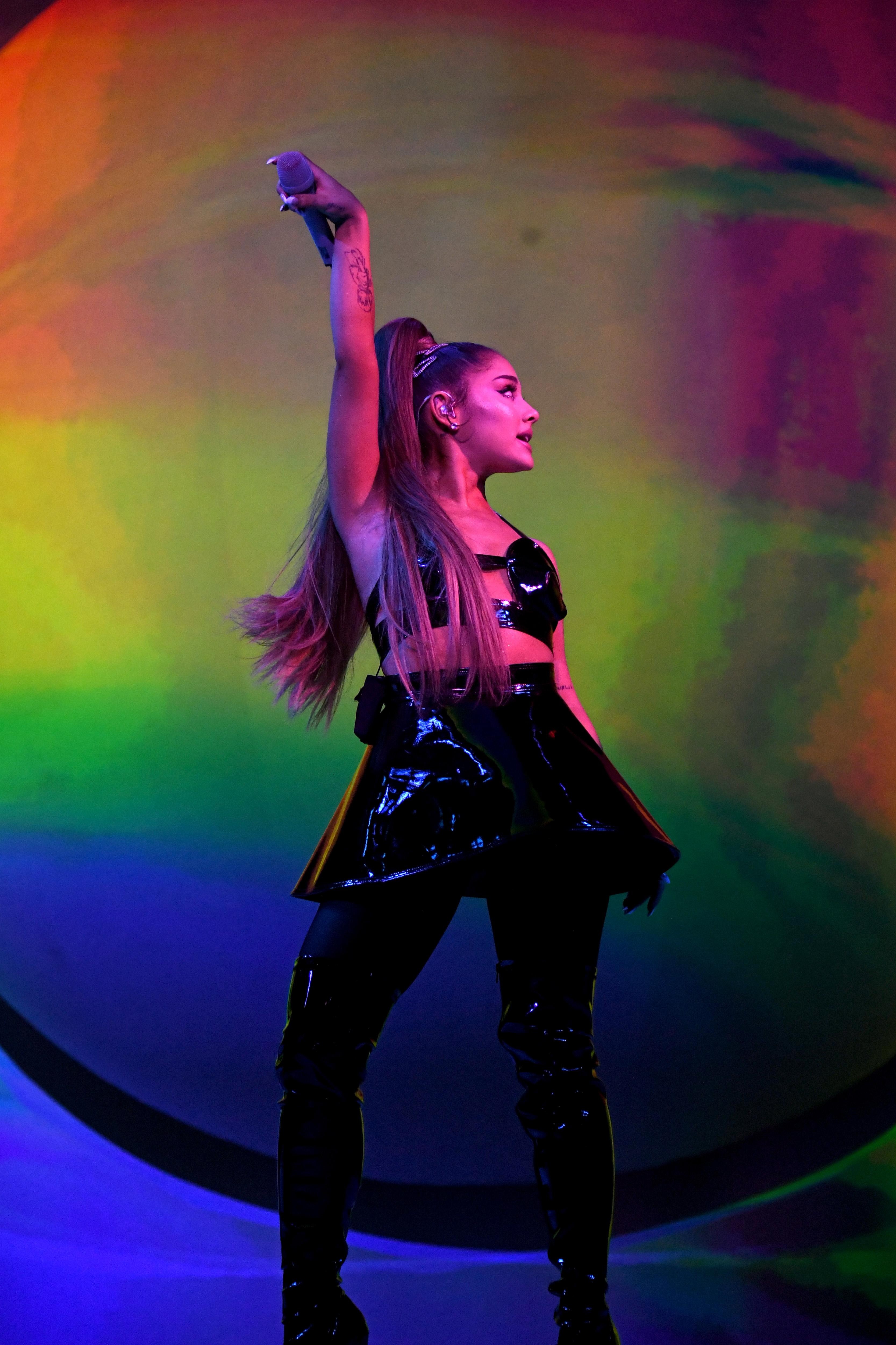 Ariana Grande performing during her "Sweetener World Tour" in London, England on October 15, 2019 | Source: Getty Images