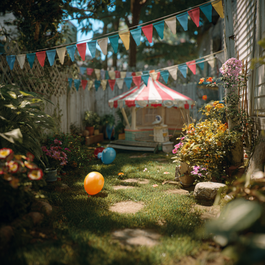 A yard decorated for a child's birthday | Source: Midjourney