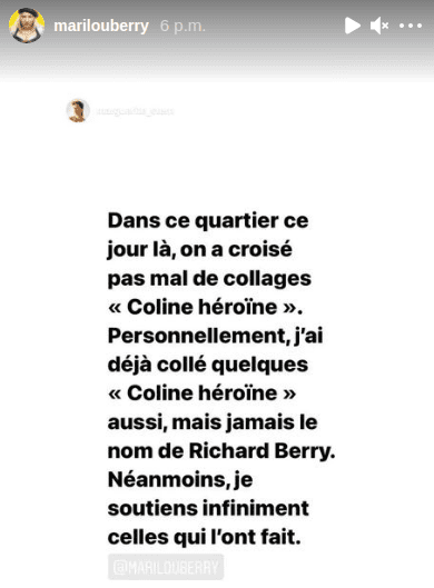 Story de Marilou Berry soutenant sa cousine. | Photo : Story Instagram /  colineberryrojtman