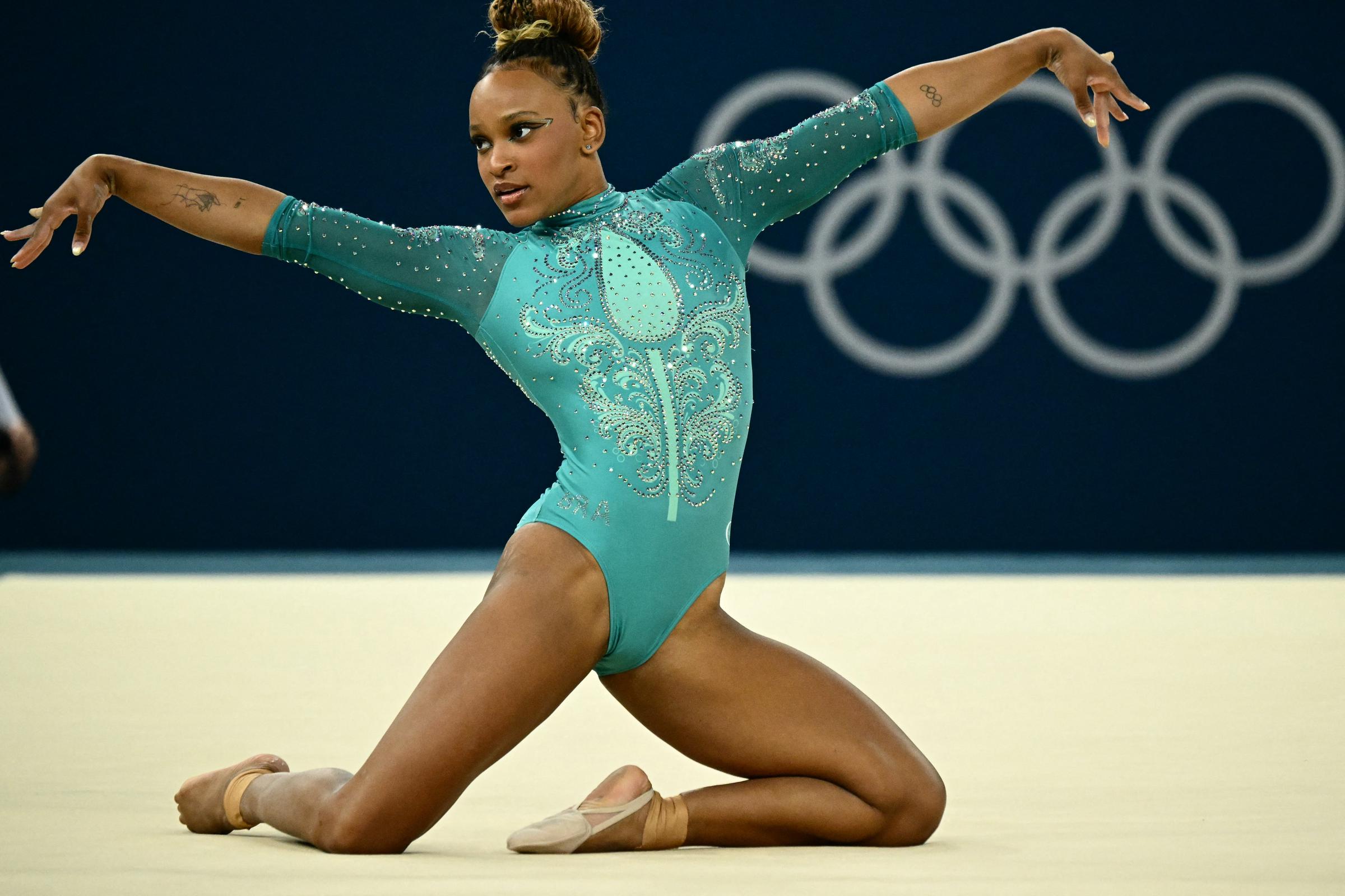 Rebeca Andrade during the women's floor exercise final at the Paris Olympics in Paris, France on August 5, 2024 | Source: Getty Images