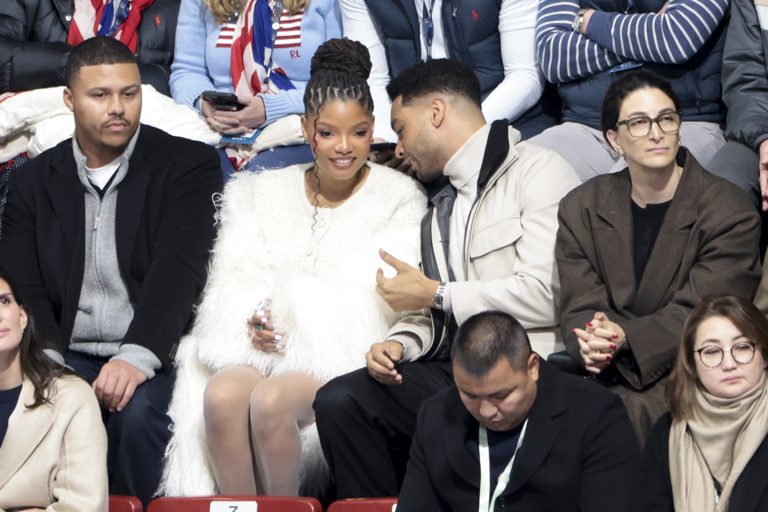 Halle Bailey and Regé-Jean Page attend the Women's Single Skating - Short Program on day 11 of the Milano Cortina Winter Olympic games at Milano Ice Skating Arena on February 17, 2026, in Milan, Italy | Source: Getty Images